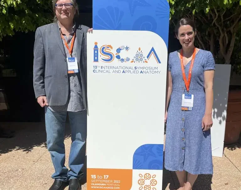 Feature image Dr. Stephen Russell and Amanda Hardman at the 13th (annual) International Symposium of Clinical and Applied Anatomy (ISCAA) in Vilamoura, Portugal.